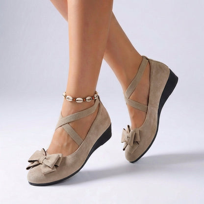Women's Fitted Wedge Loafers Cross Strap Bow Detail