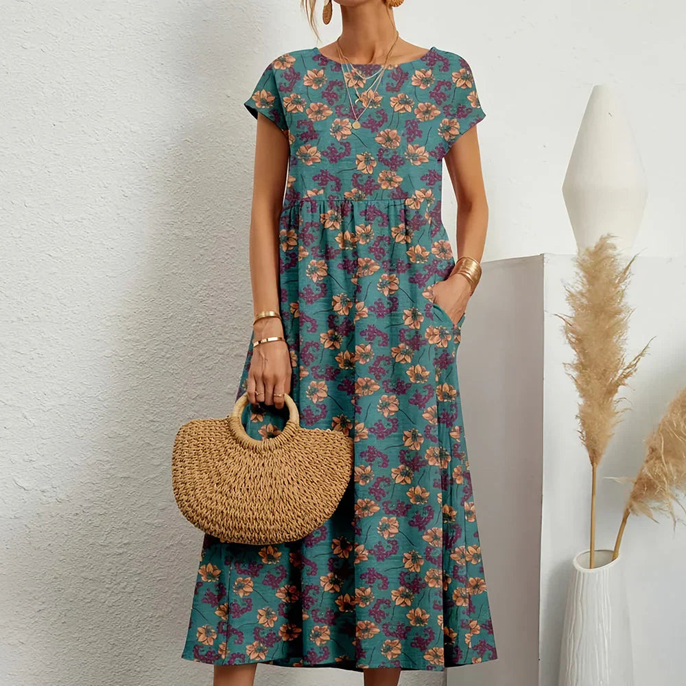 Women's Cotton Linen Midi Dress