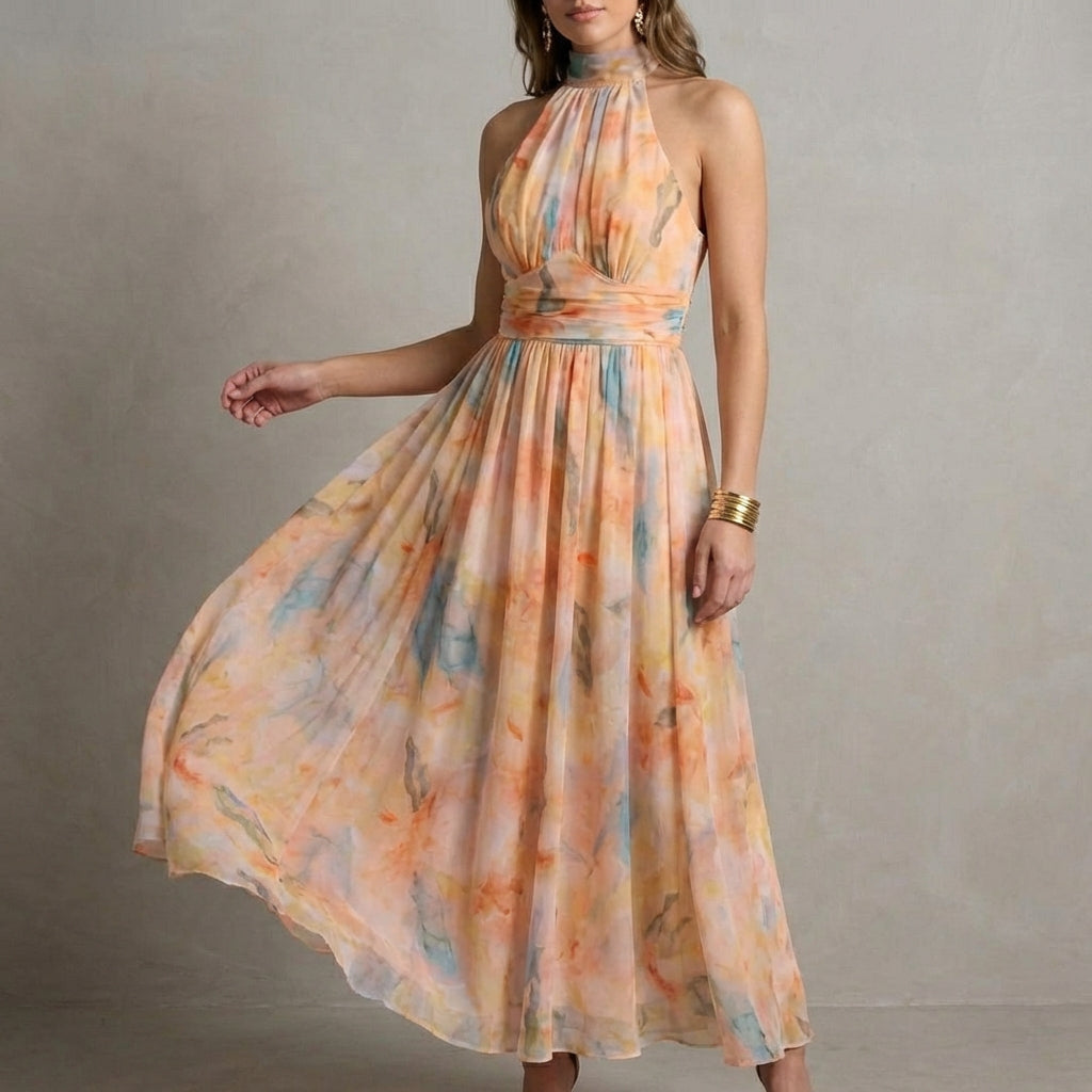 Ariellea Women's Halter Neck Maxi Dress Chiffon