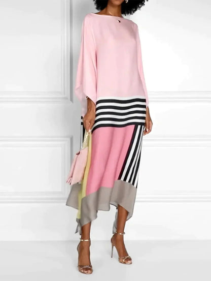 Women's Pink Kaftan Candy Striped - 
Fashinoza