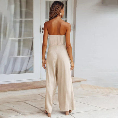 Women's Strapless Wide Leg Jumpsuit Tie Waist