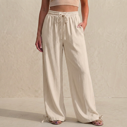 Women's Relaxed Fit Wide Leg Trousers Drawstring Ankle Tie