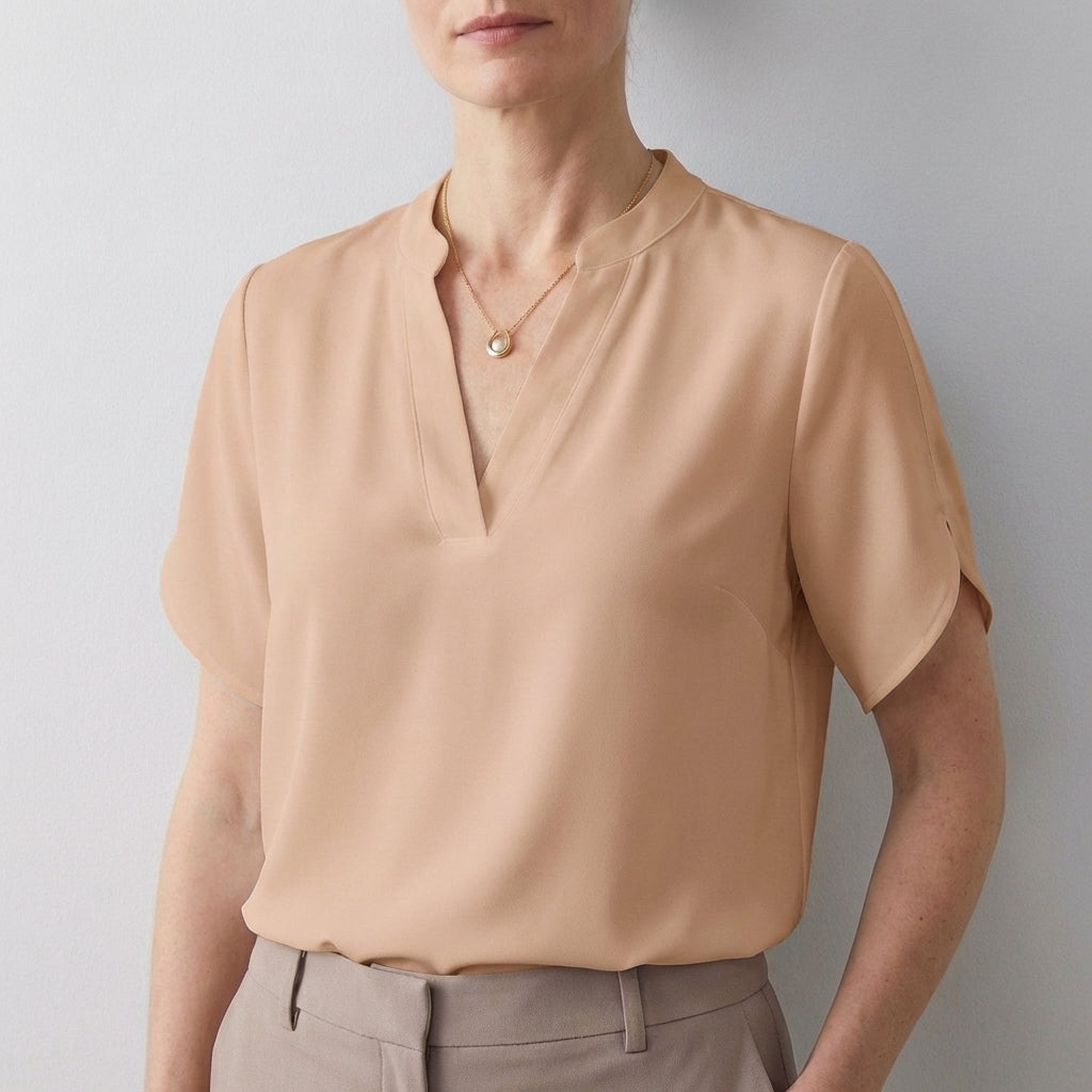 Dionne Women's Relaxed Fit V-Neck Blouse Split Sleeves