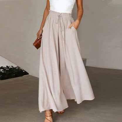 Women's High Waist Smocked Pants Wide Leg Drawstring