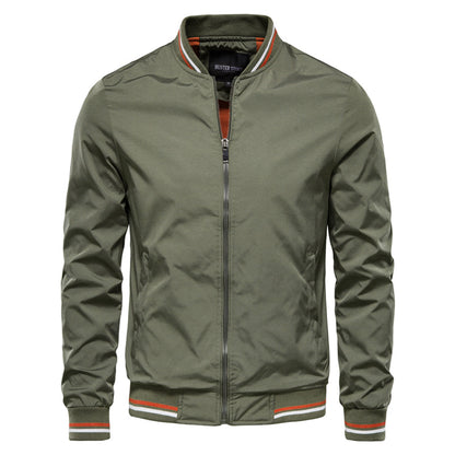 Men's Bomber Jacket Zip-Up Ribbed Collar - Fashinoza