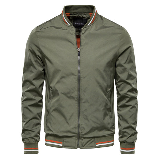 Men's Bomber Jacket Zip-Up Ribbed Collar - Fashinoza