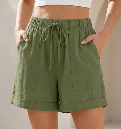 Relaxed Fit Drawstring Shorts Cotton Cuffed Hem