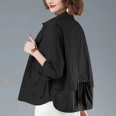 Women's Relaxed Fit Jacket Cotton Practical Pockets Beige - Fashinoza