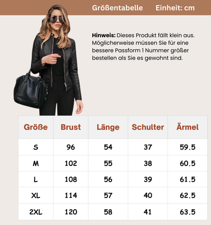 Women's Slim Fit Biker Jacket Zipper Leather Black