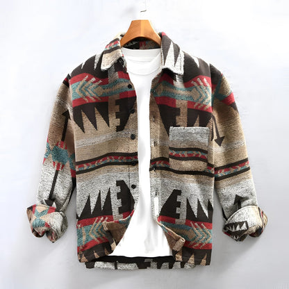 Men's Flannel Jacket Aztec Pattern Warm Winter Outerwear
