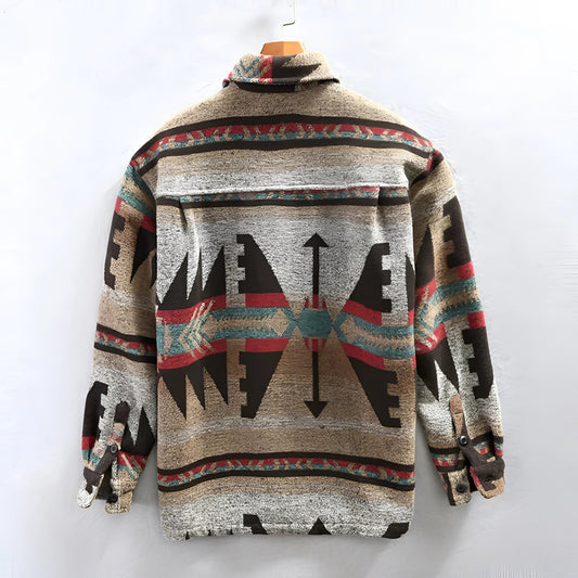 Men's Flannel Jacket Aztec Pattern Warm Winter Outerwear - Fashinoza