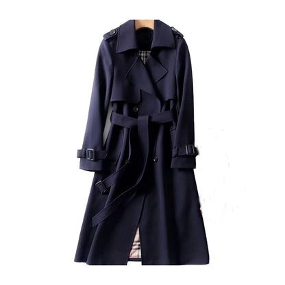 Women's Beige Double-Breasted Trench Coat Belted