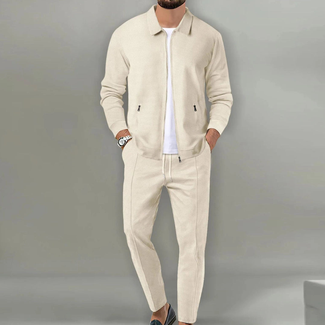 Men's Textured Tracksuit Beige Lightweight - Fashinoza