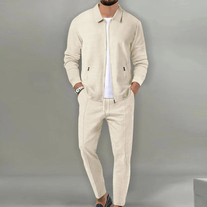 Men's Textured Tracksuit Beige Lightweight - Fashinoza