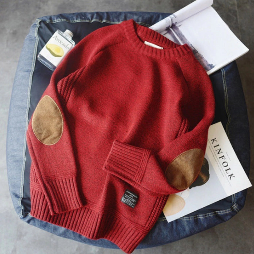 Women's Sweater Suede Elbow Patches Cozy Knit