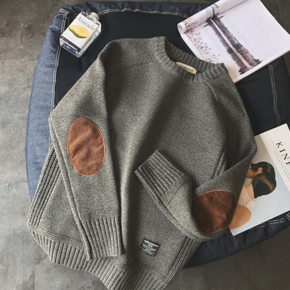 Women's Sweater Suede Elbow Patches Cozy Knit - Fashinoza