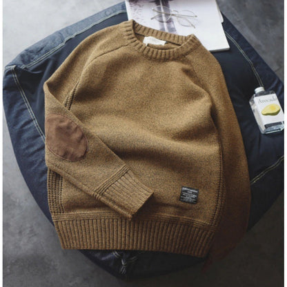 Women's Sweater Suede Elbow Patches Cozy Knit