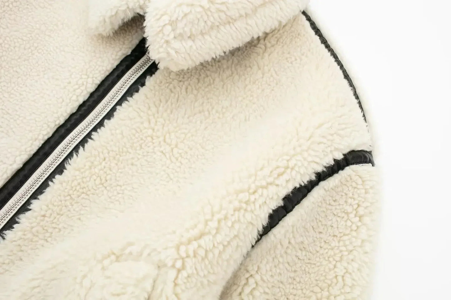 Women's Sherpa Fleece Jacket Ivory Zip-Up