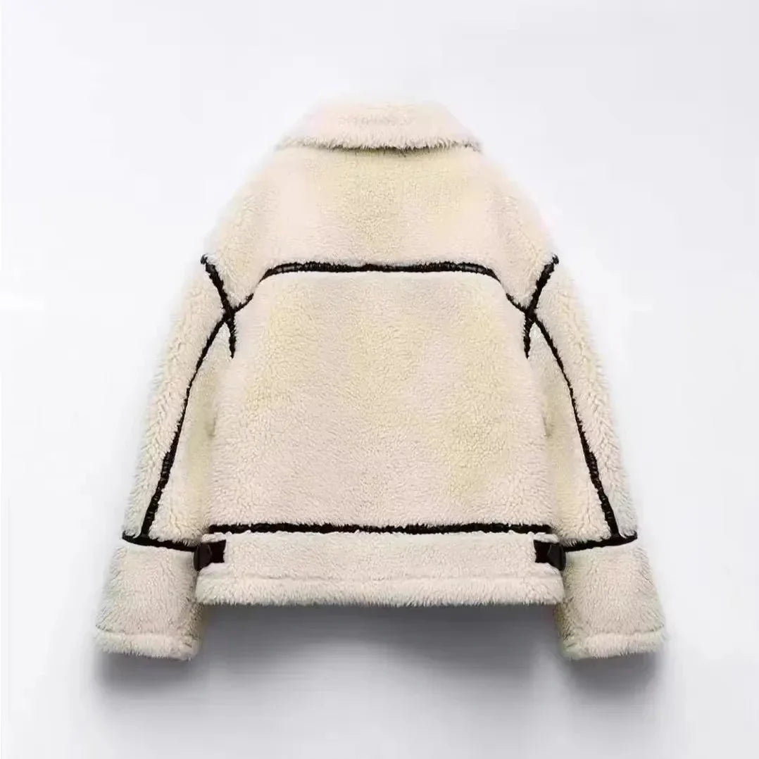 Women's Sherpa Fleece Jacket Ivory Zip-Up