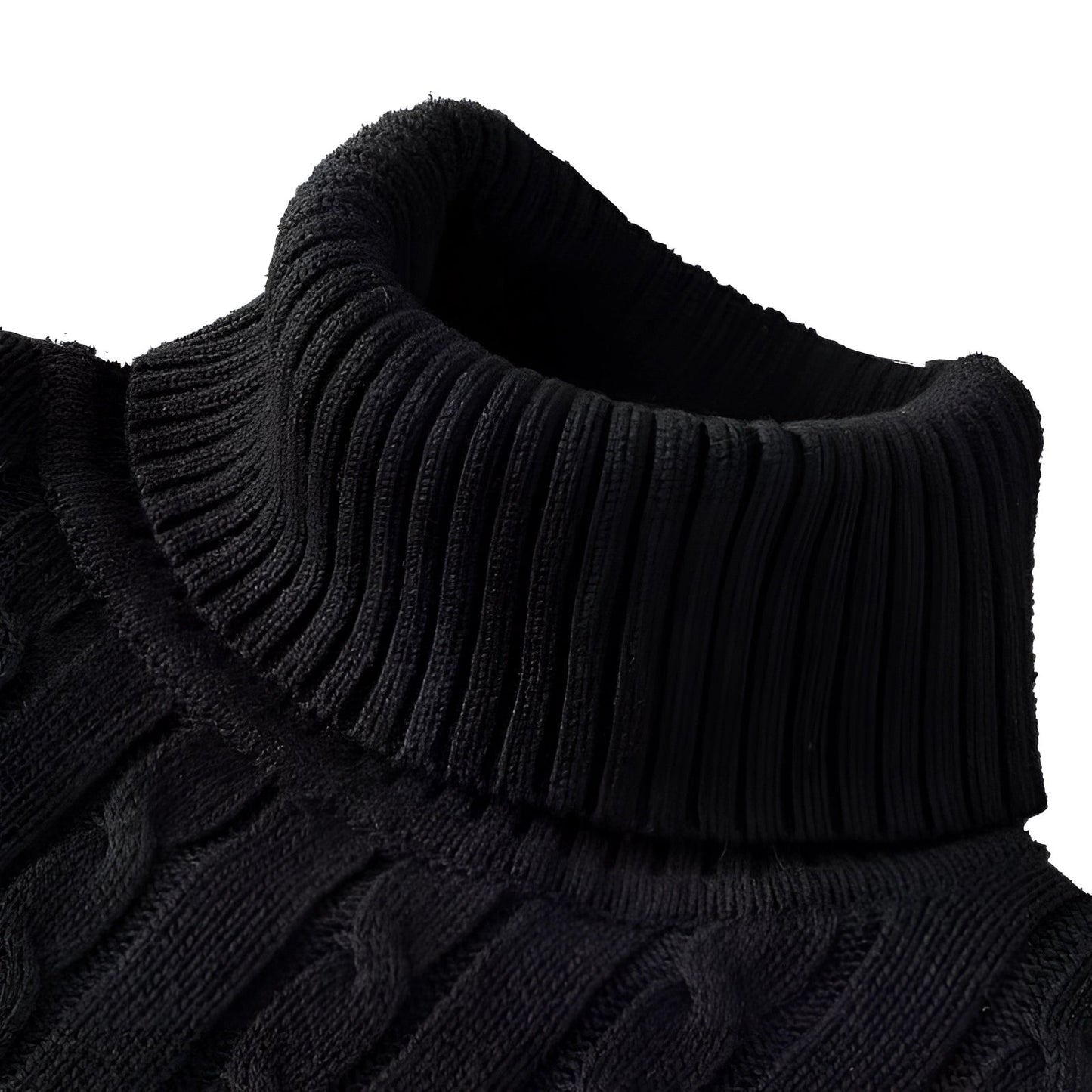 Women's Cable Knit Turtleneck Sweater Thick Wool Black - Fashinoza