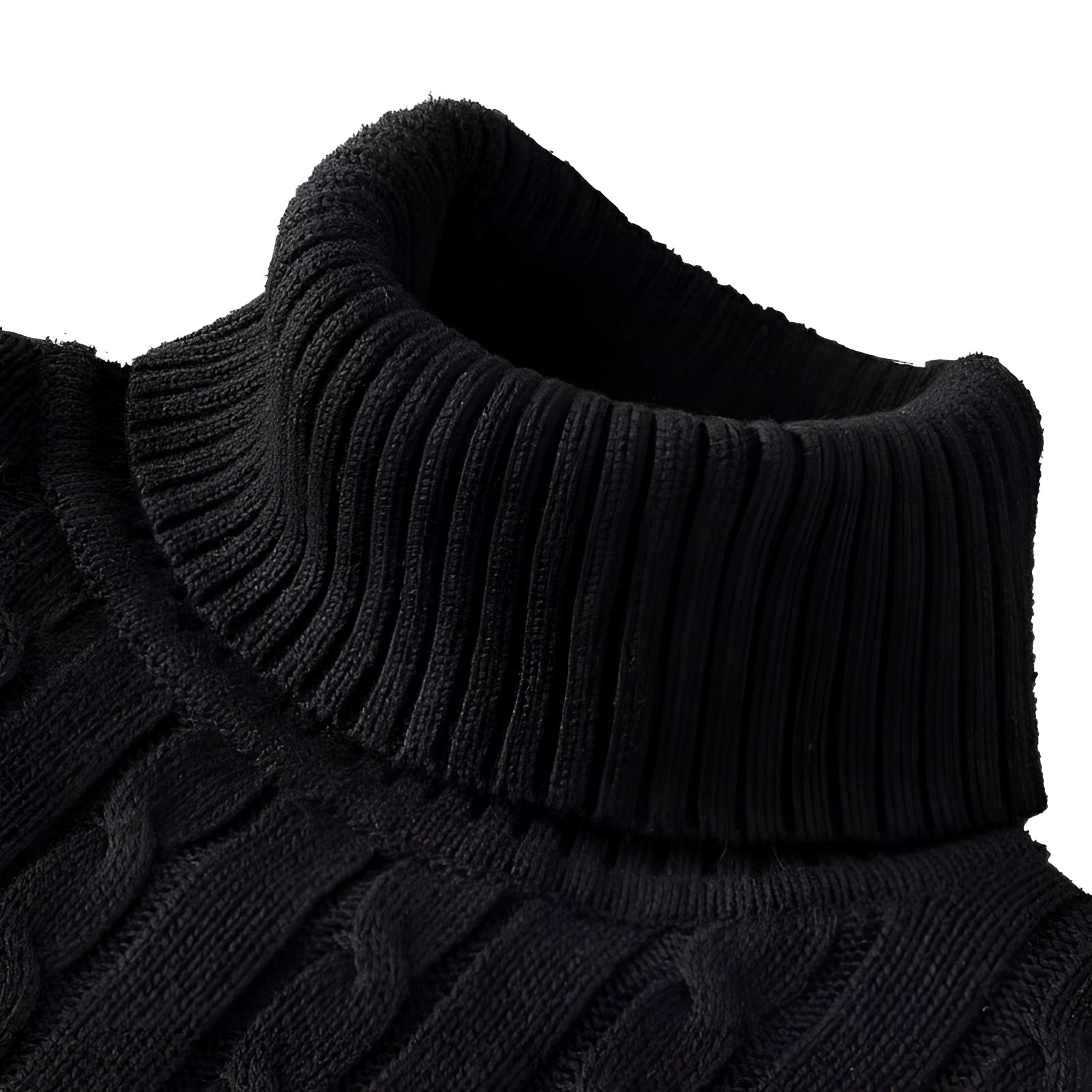 Women's Cable Knit Turtleneck Sweater Thick Wool Black - Fashinoza