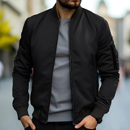 Men's Black Bomber Jacket Lightweight - Fashinoza
