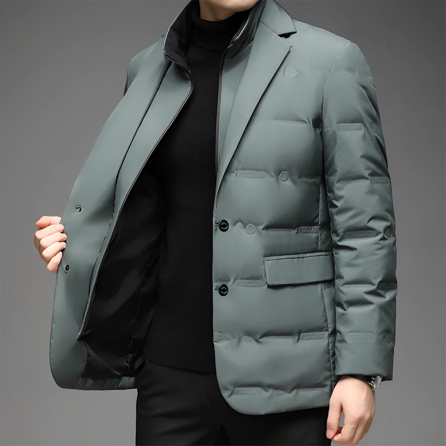 Men's Insulated Quilted Blazer Green Lightweight - Fashinoza
