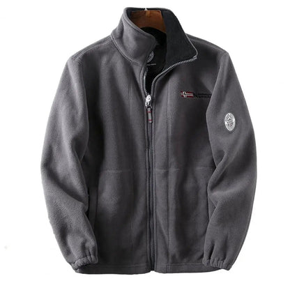 Men's Grey Fleece Bomber Jacket Insulated Zip-Up - Fashinoza