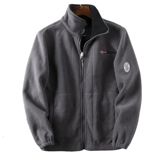 Men's Grey Fleece Bomber Jacket Insulated Zip-Up - Fashinoza
