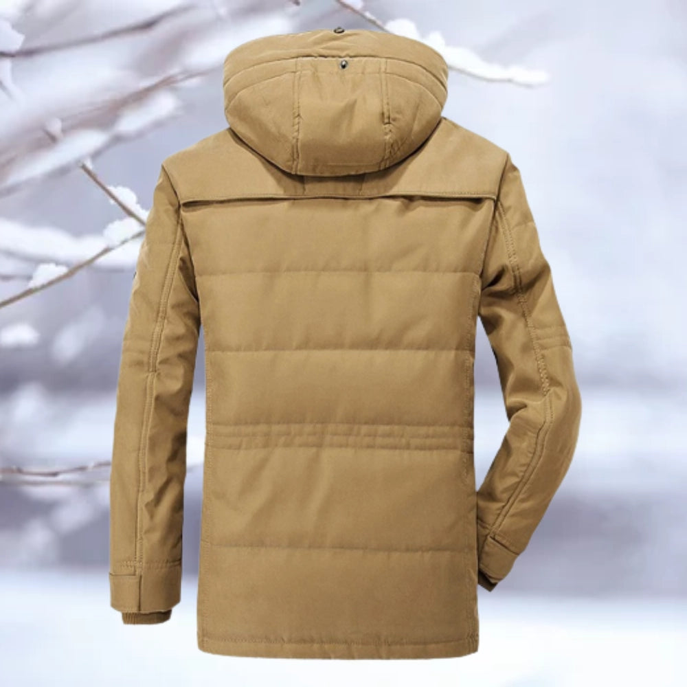Men's Insulated Hooded Parka Jacket Brown Thermal Quilted Snow - Fashinoza