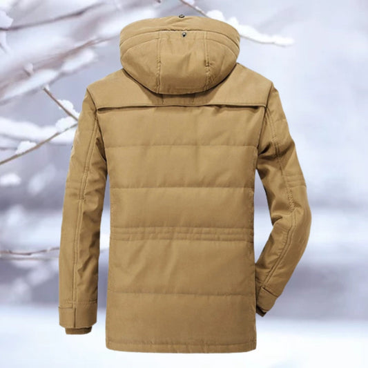 Men's Insulated Hooded Parka Jacket Brown Thermal Quilted Snow - Fashinoza