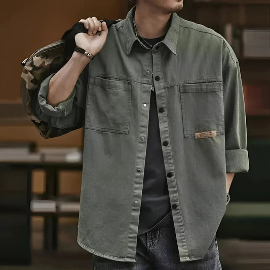 Men's Olive Green Cotton Military Jacket Lightweight - Fashinoza