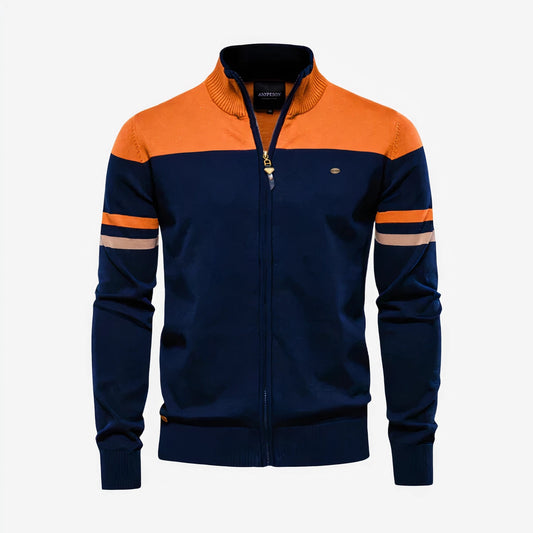 Men's Zip-Up Track Jacket Lightweight Two-Tone Orange Blue - Fashinoza
