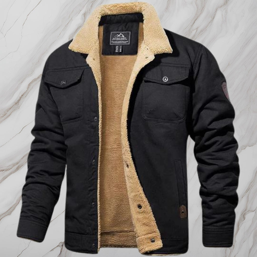 Men's Black Sherpa Lined Bomber Jacket Warm Fleece - Fashinoza
