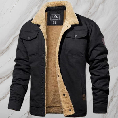 Men's Black Sherpa Lined Bomber Jacket Warm Fleece - Fashinoza