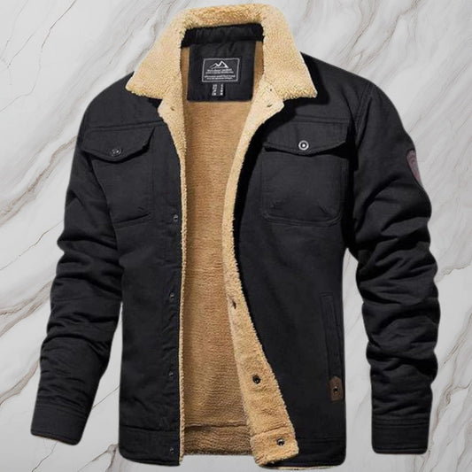 Men's Black Sherpa Lined Bomber Jacket Warm Fleece - Fashinoza