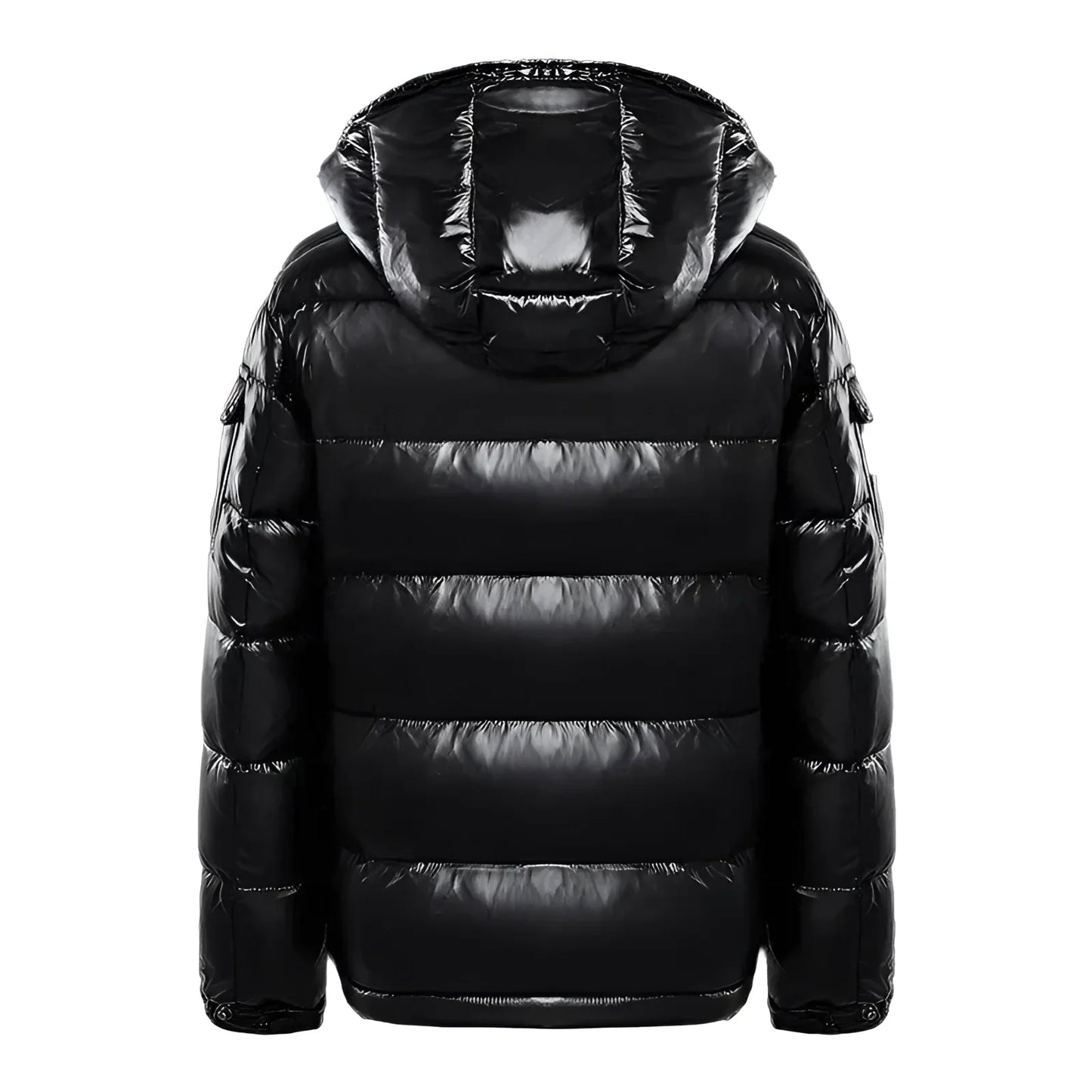 Men's Puffer Jacket Insulated Glossy Black Hooded - Fashinoza