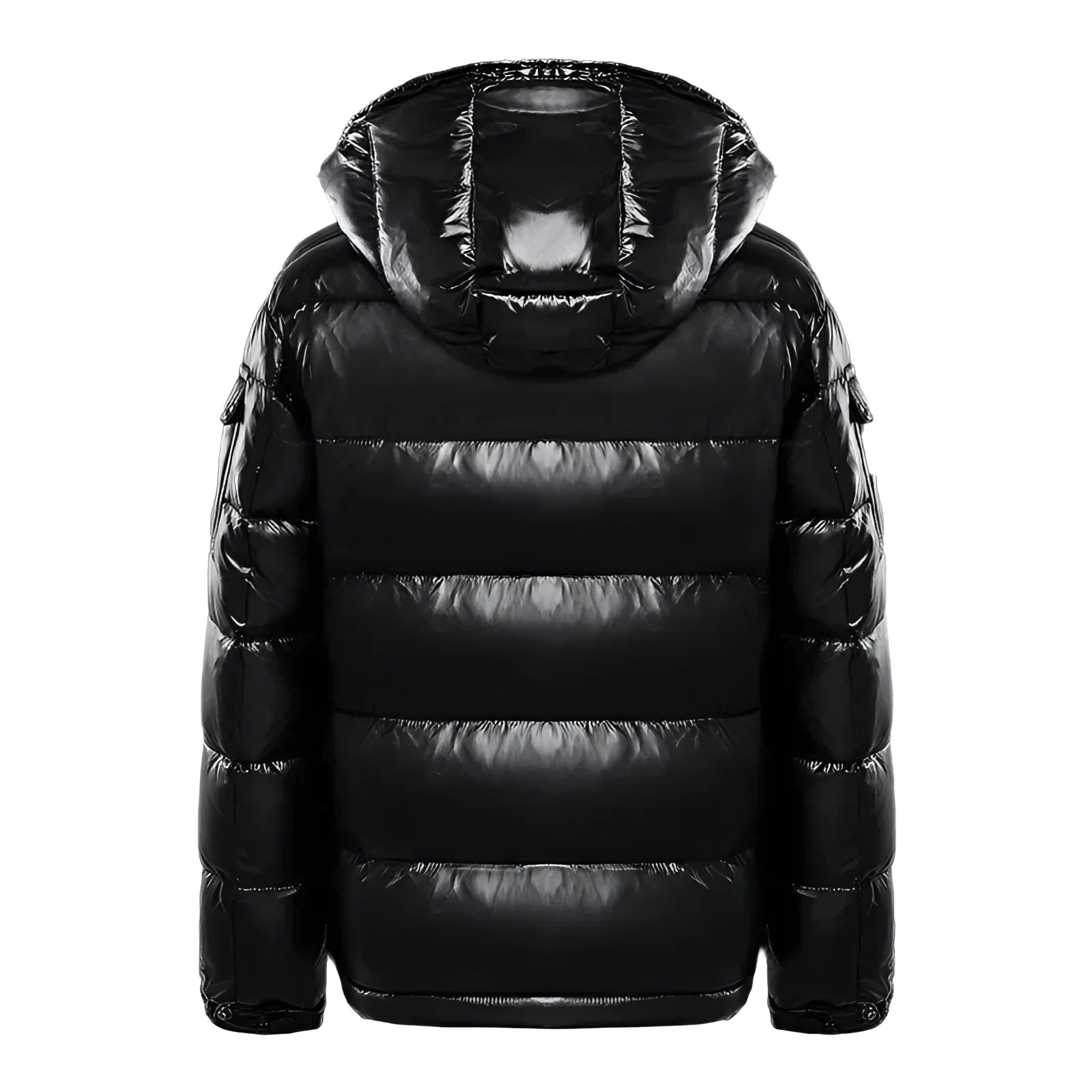 Men's Puffer Jacket Insulated Glossy Black Hooded - Fashinoza