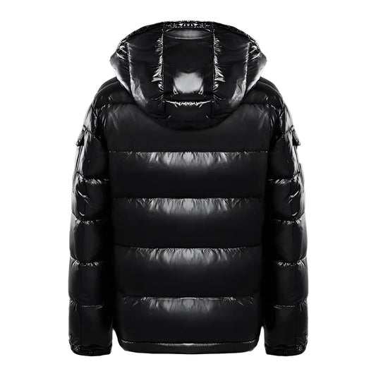 Men's Puffer Jacket Insulated Glossy Black Hooded - Fashinoza