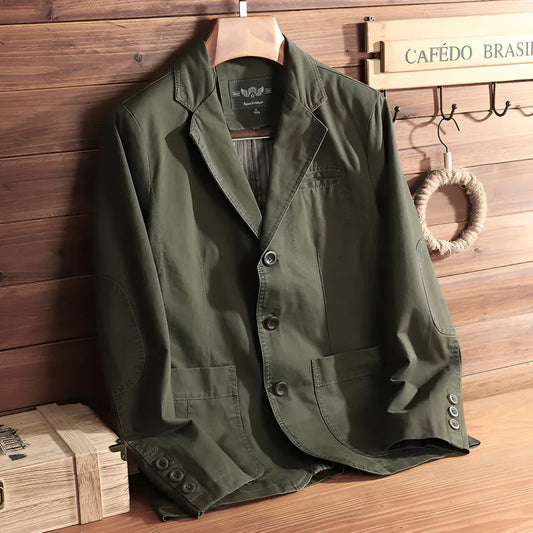 Men's Olive Green Blazer Lightweight Casual - Fashinoza