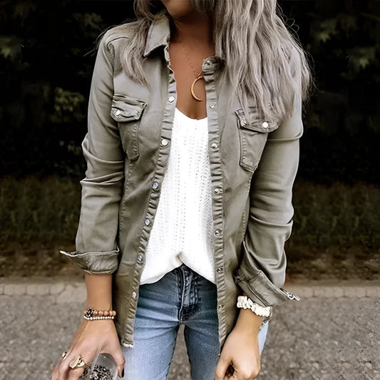 Women's Slim Fit Olive Green Utility Jacket - Fashinoza