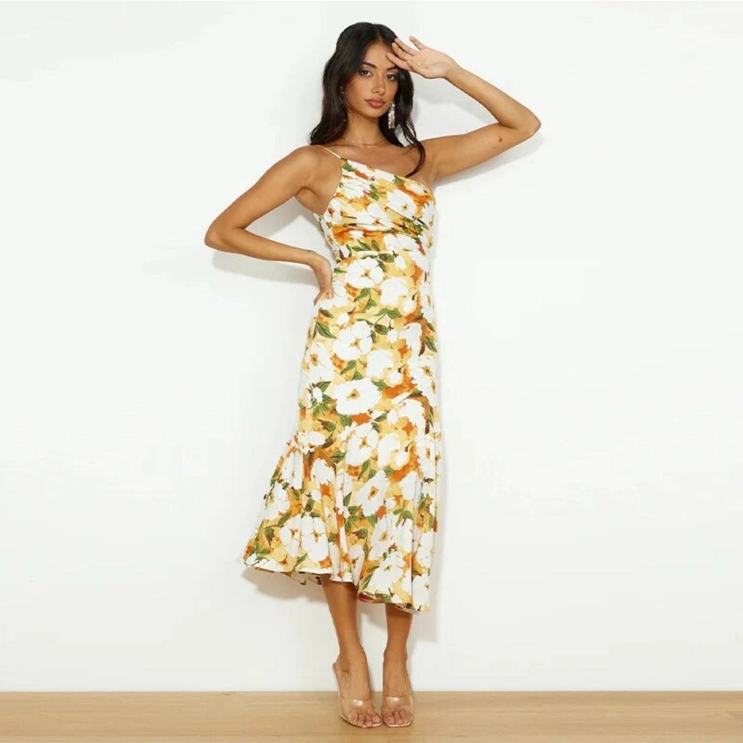 Women's Floral Asymmetric Midi Dress