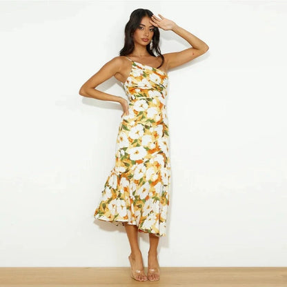 Women's Floral Asymmetric Midi Dress