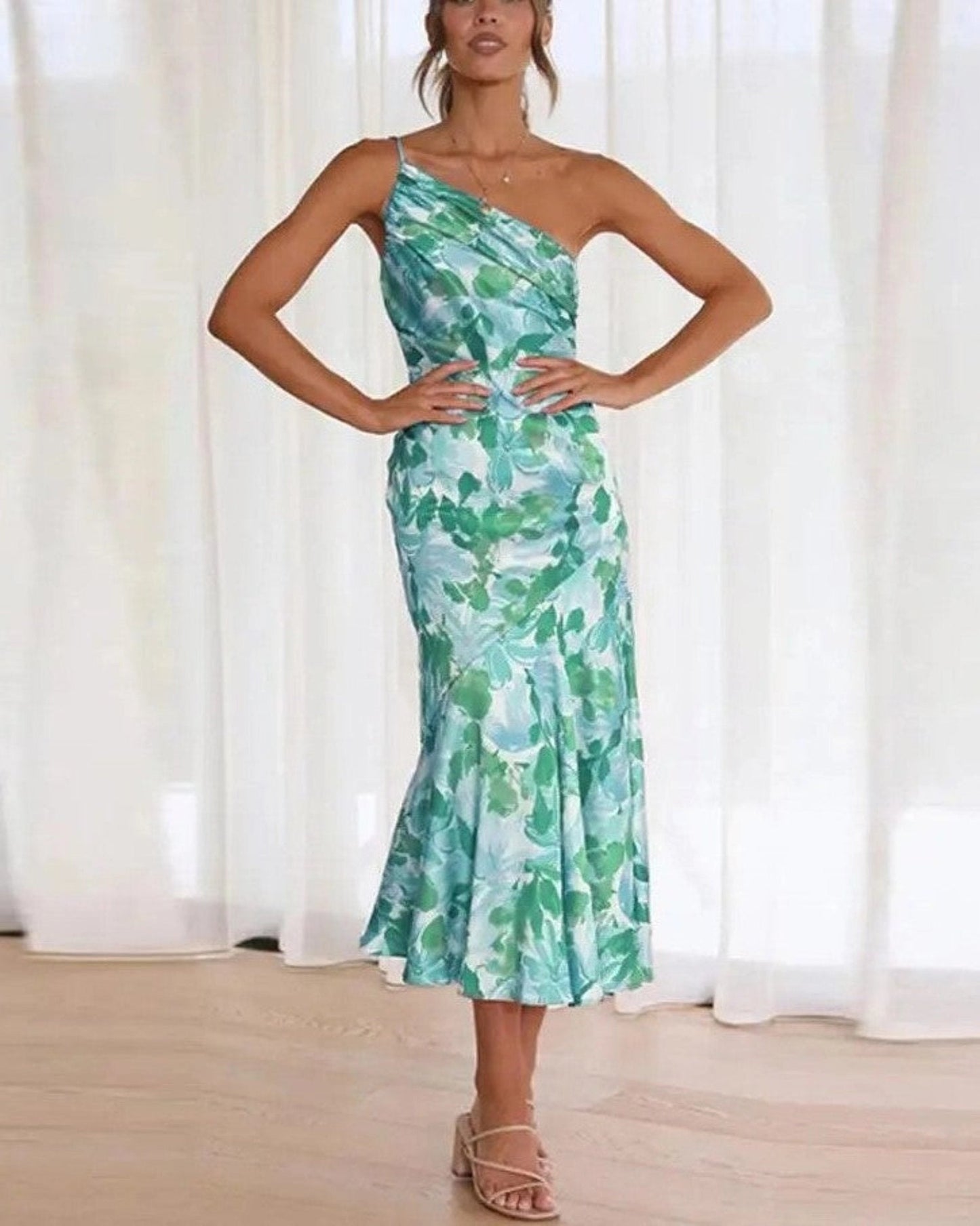 Women's Floral Asymmetric Midi Dress
