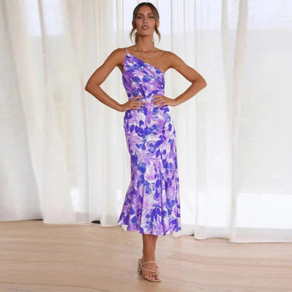 Women's Floral Asymmetric Midi Dress