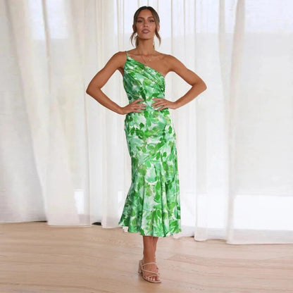 Women's One Shoulder Floral Dress Asymmetrical