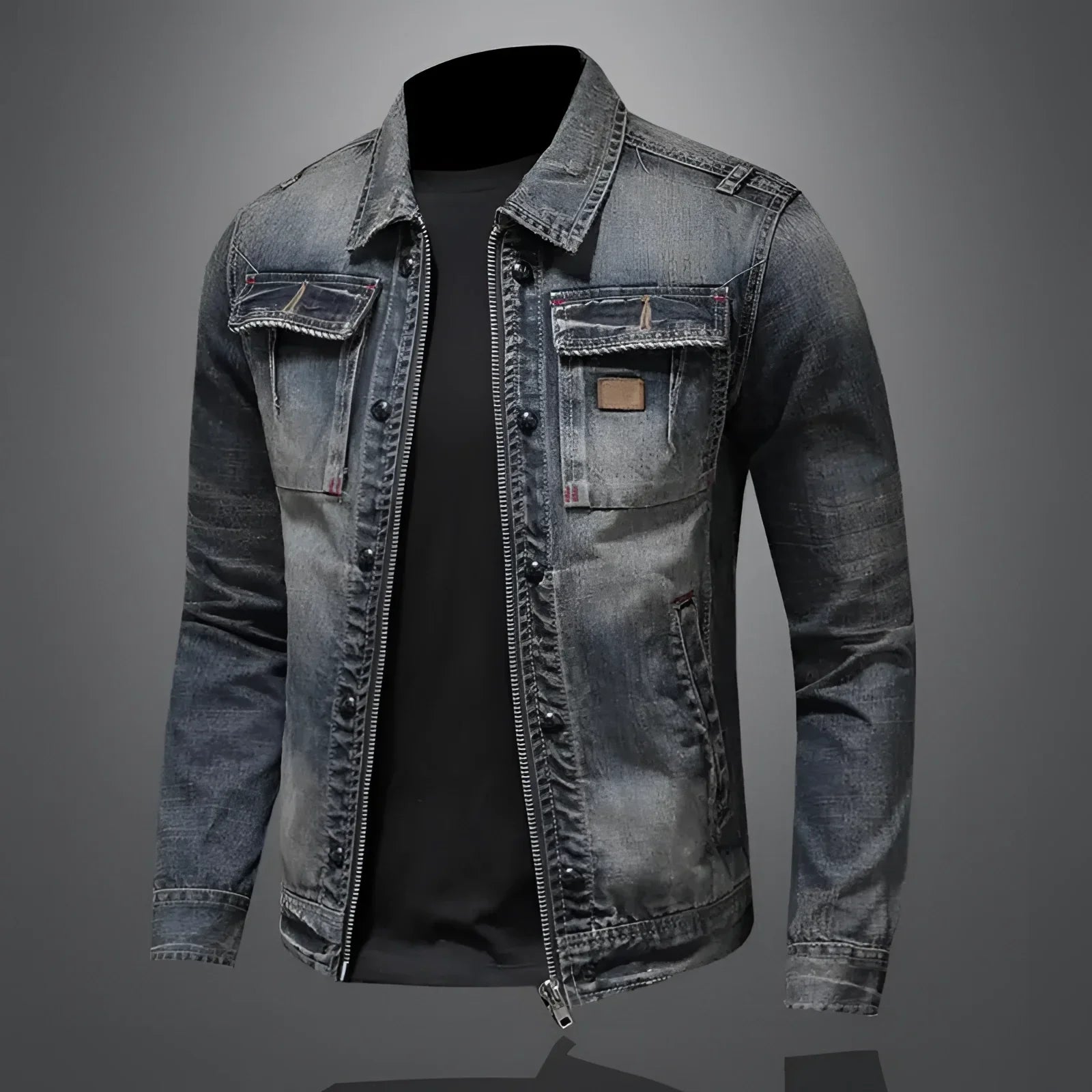 Men's Slim Fit Distressed Denim Jacket - Fashinoza