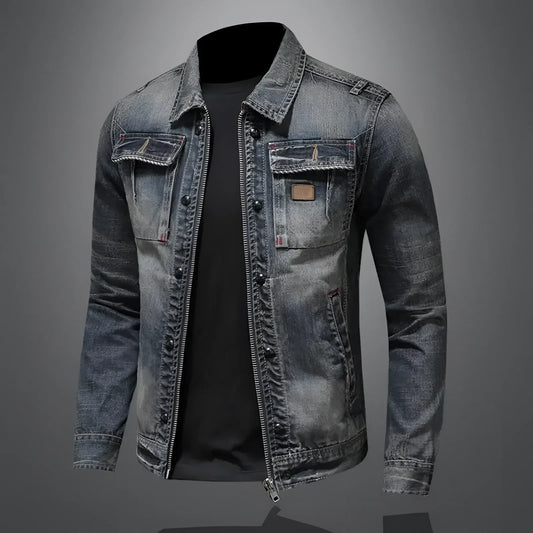 Men's Slim Fit Distressed Denim Jacket - Fashinoza