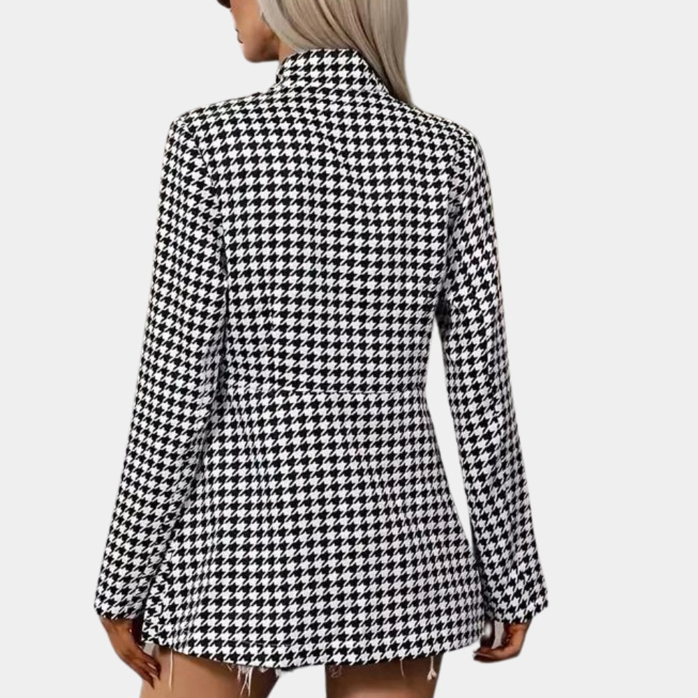 Women's Houndstooth Blazer Black White - Fashinoza