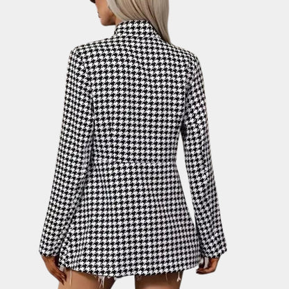 Women's Houndstooth Blazer Black White - Fashinoza